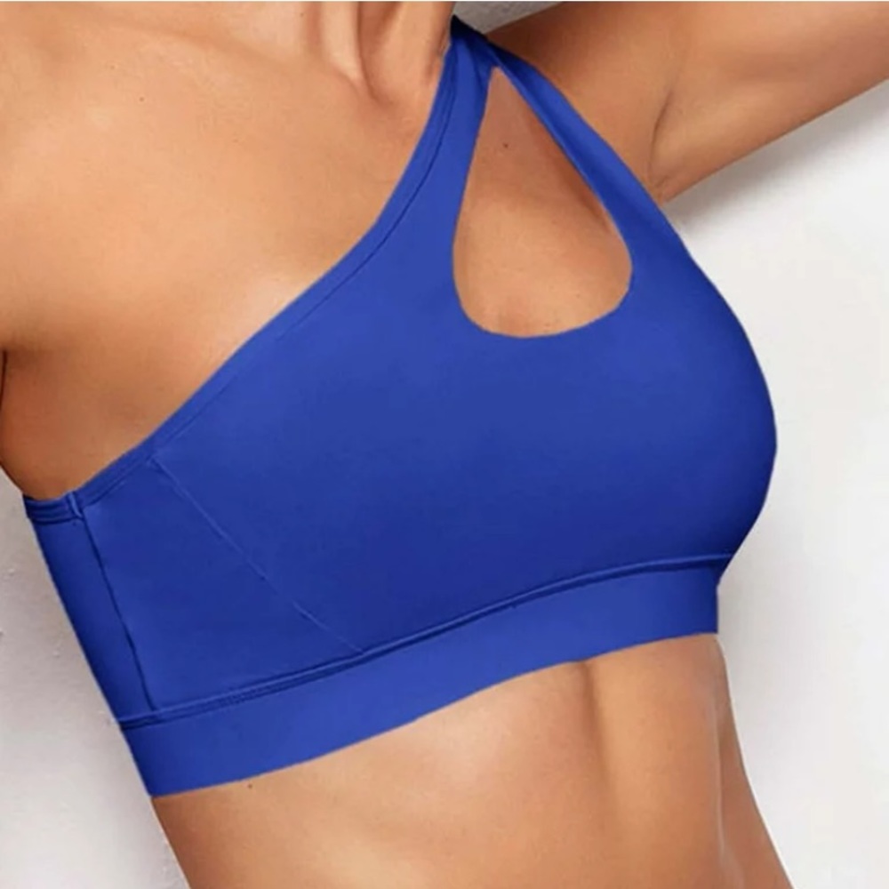 Royal blue one shoulder sports bra
